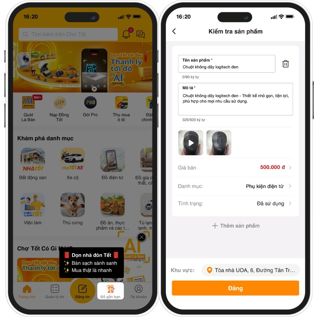 Bán đồ cũ trên Chợ Tốt bằng AI