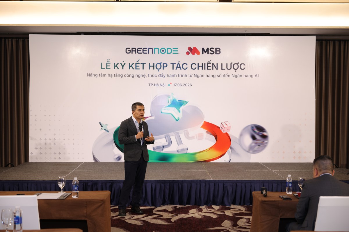 Đại diện GreenNode phát biểu tại lễ ký kết hợp tác chiến lược cùng ngân hàng MSB