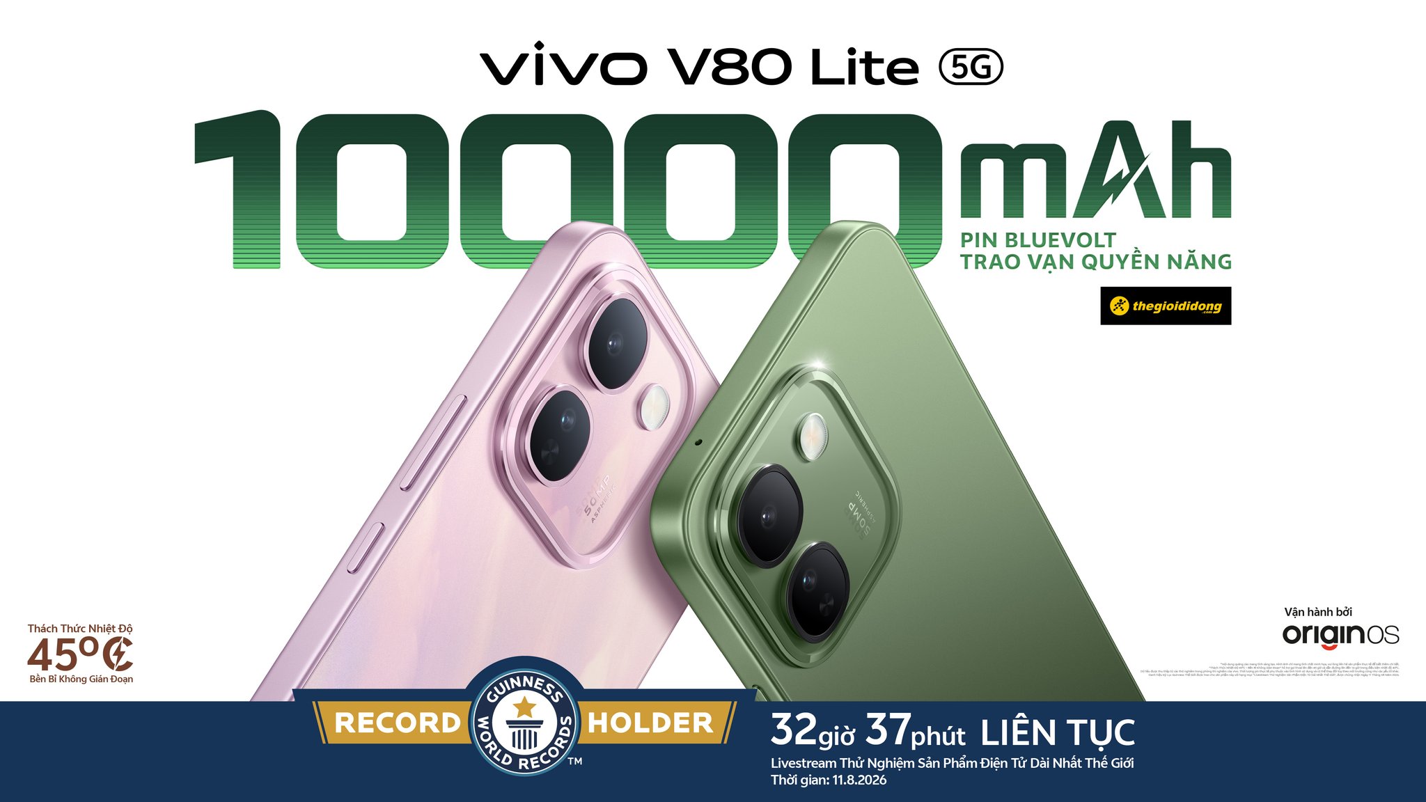 vivo V80 Lite 5G được trang bị Pin BlueVolt 10.000 mAh. — Ảnh: vivo