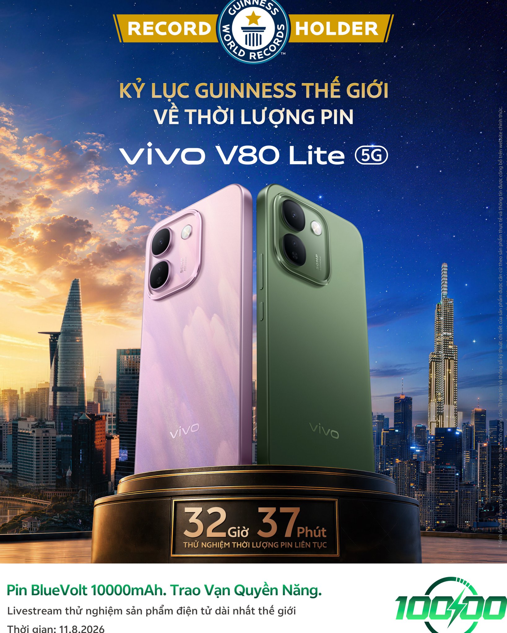 Ấn phẩm đầy đủ giới thiệu vivo V80 Lite 5G cùng chứng nhận Guinness World Records — Ảnh: vivo Việt Nam