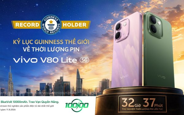 vivo V80 Lite 5G đạt kỷ lục Guinness pin 10.000 mAh