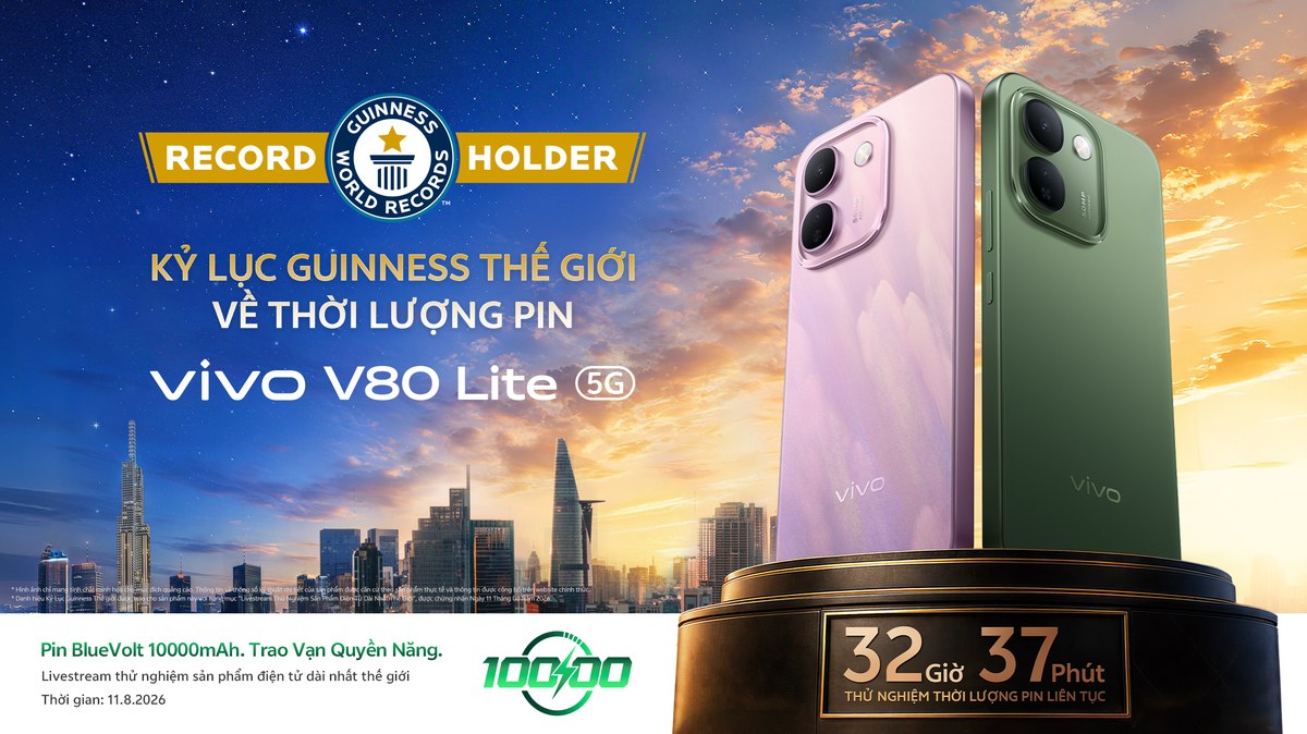 vivo V80 Lite 5G với pin khủng lập kỷ lục mới về thời lượng sử dụng