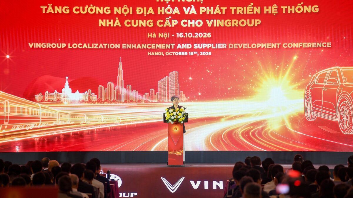 Bà Thái Thị Thanh Hải phát biểu tại Hội nghị Tăng cường Nội địa hóa và Phát triển Hệ thống Nhà cung cấp 2026 của Vingroup