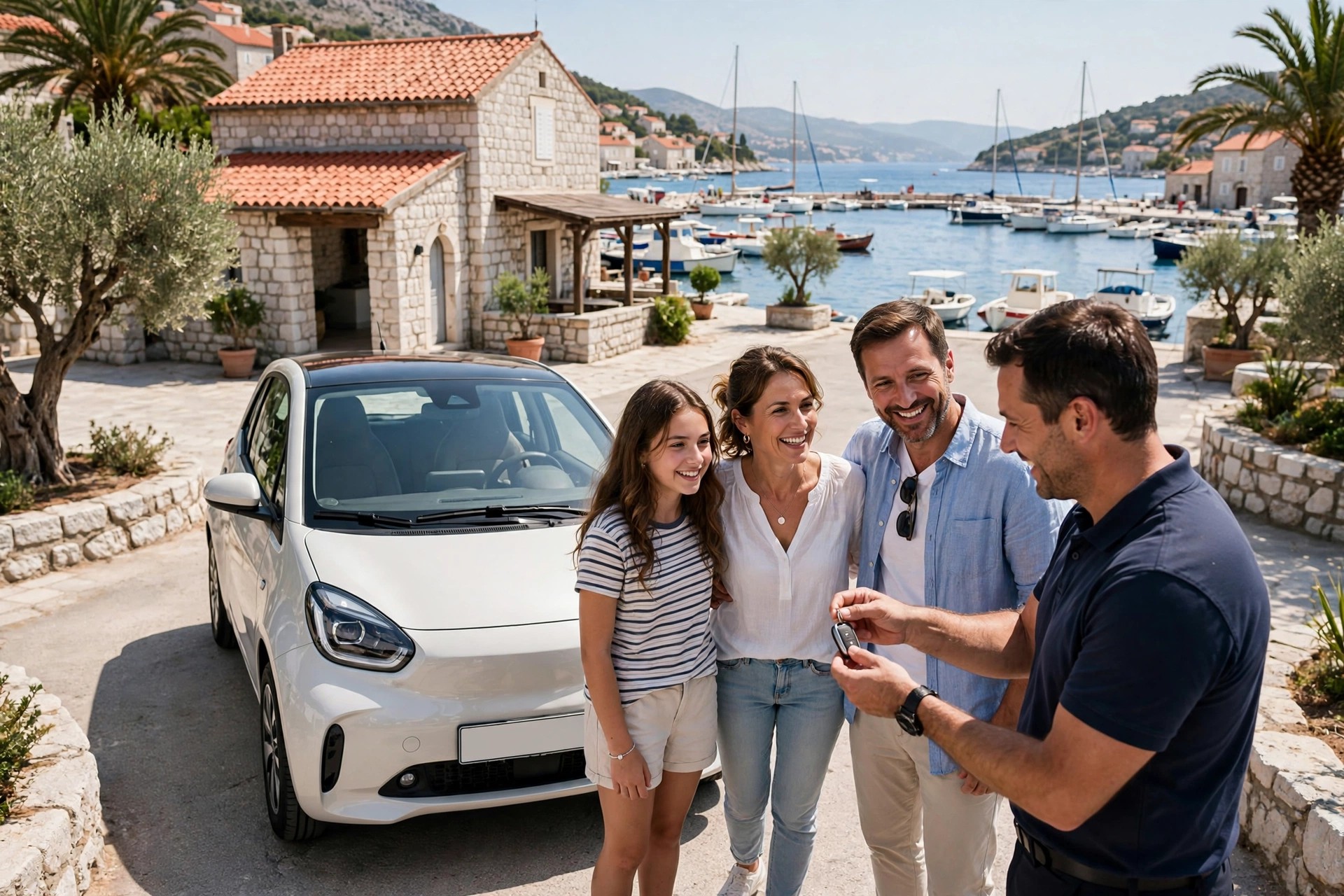 Gia đình tại Croatia nhận bàn giao xe điện cỡ nhỏ bên bờ biển Adriatic