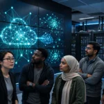 OpenAI đưa 3 mô hình GPT-6 lên Google Cloud với đội ngũ kỹ sư xem màn hình mạng đám mây AI trong trung tâm dữ liệu